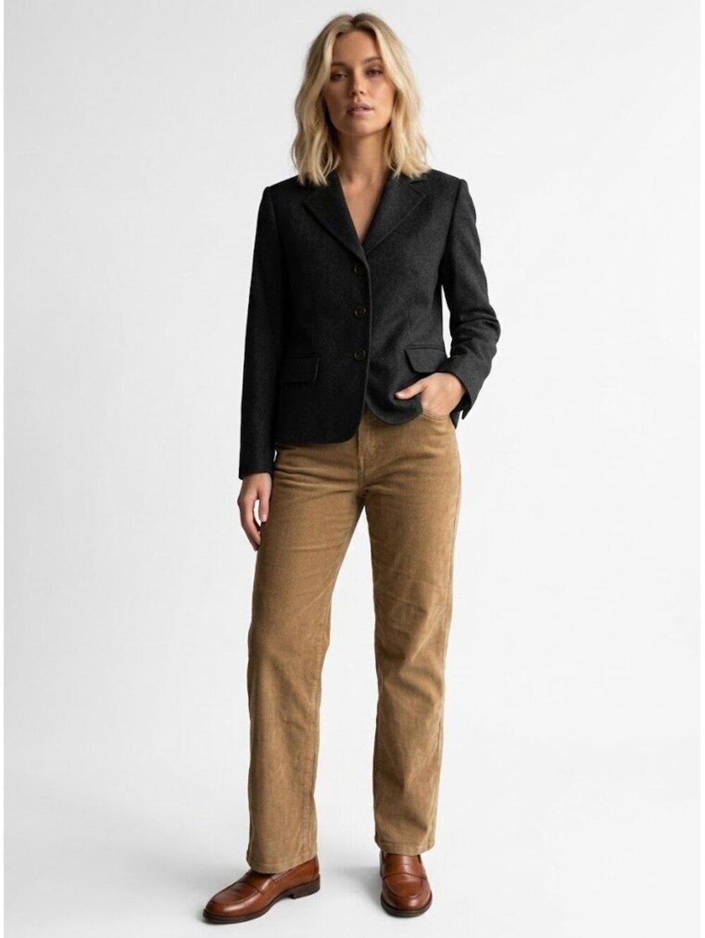 CELINE Paris Dark Charcoal Grey Wool Cashmere Blazer Jacket | Size EU 44 / US 12